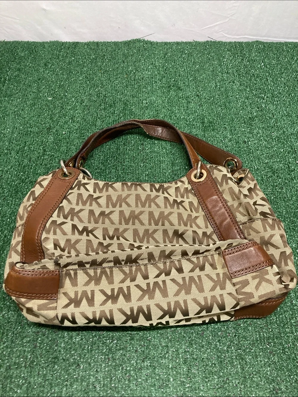 Michael Kors Brown & Beige MK Logo Shoulder Bag (OKPM-09-041)